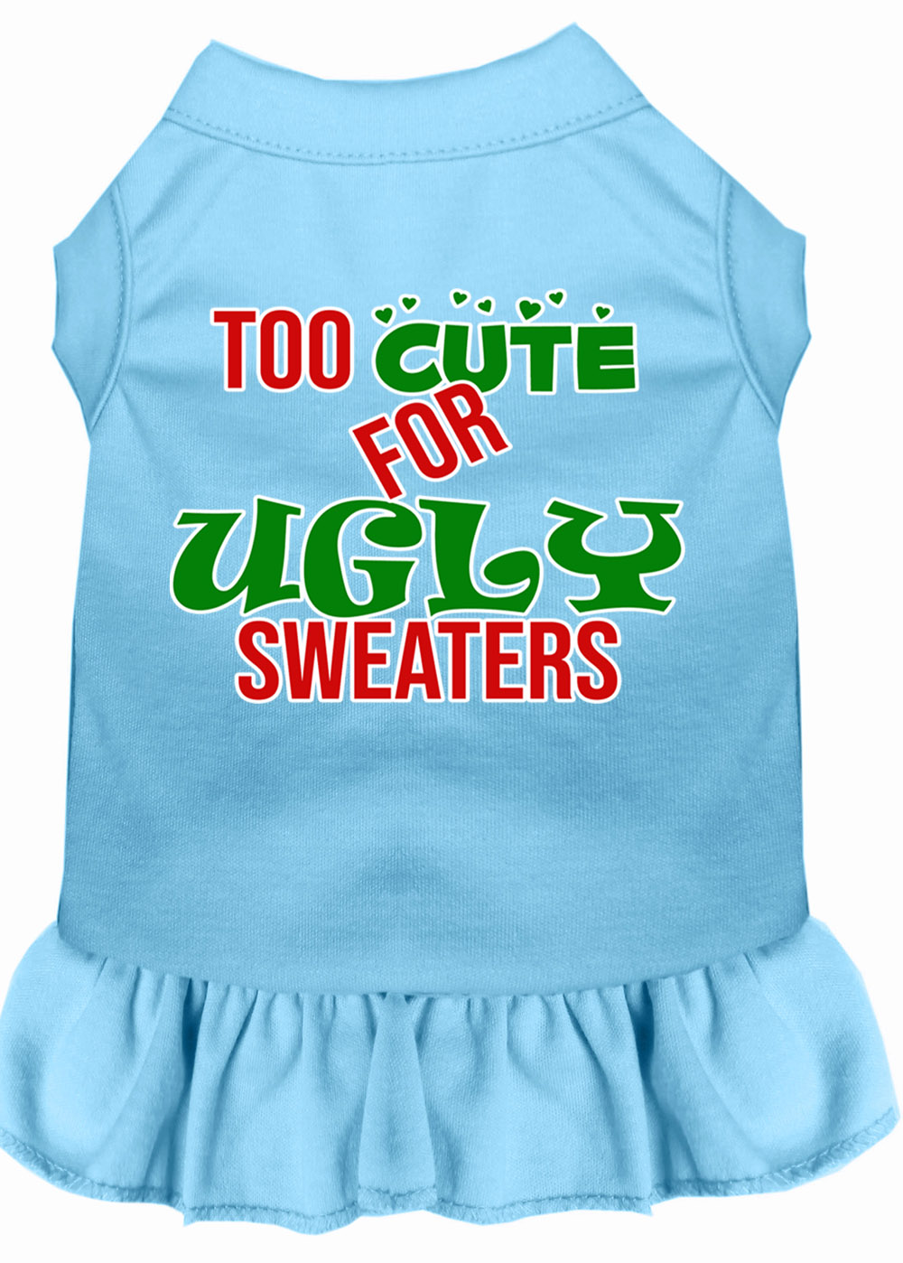 Too Cute for Ugly Sweaters Screen Print Dog Dress Baby Blue XL